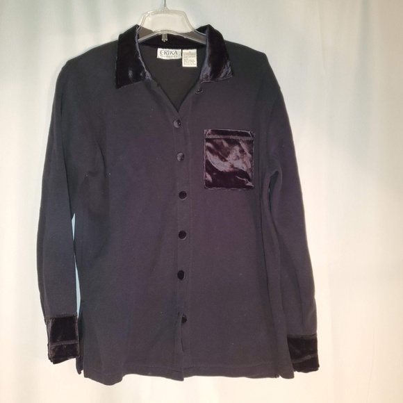 Erika Tops - 3for$25 button down black soft velvet long sleeve